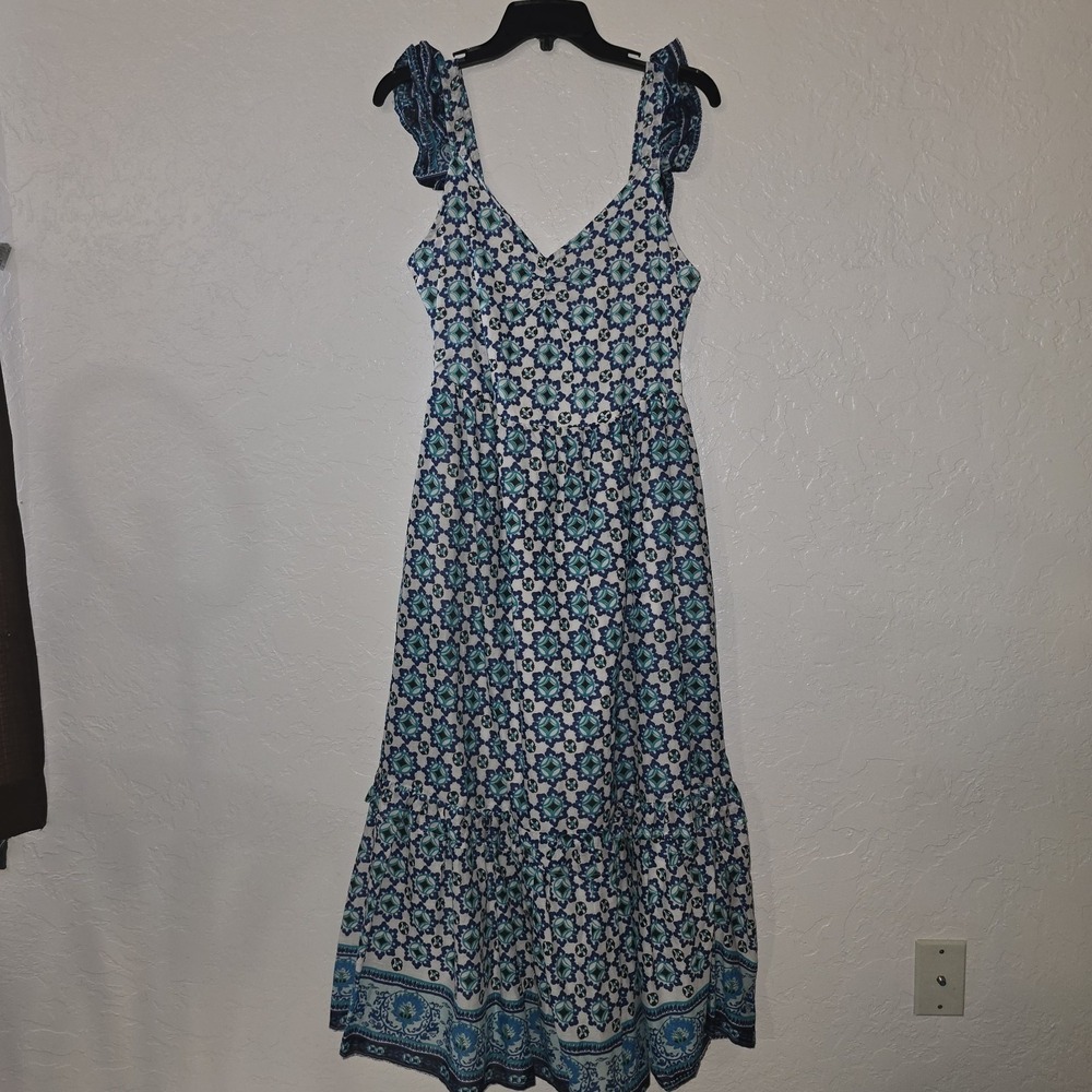 NEW Lucky Brand XS Floral Print Sleeveless Ruffle Trim Tiered Maxi Dress $118